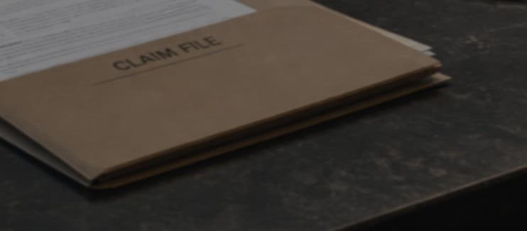 A claim folder and documents on a dark desk