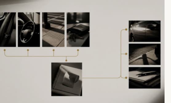 Trip photographs and records connected in a timeline
