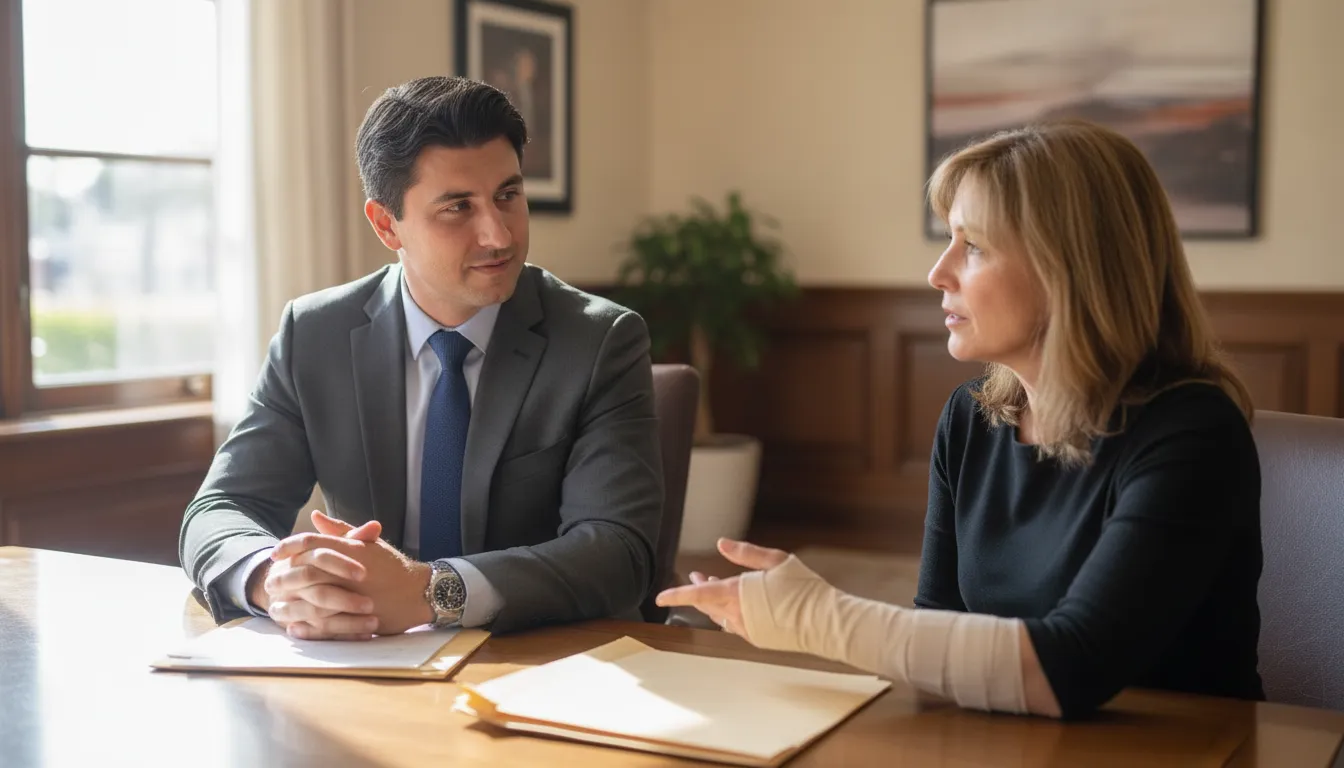California personal injury attorney discussing a slip-and-fall claim timeline with an injured client
