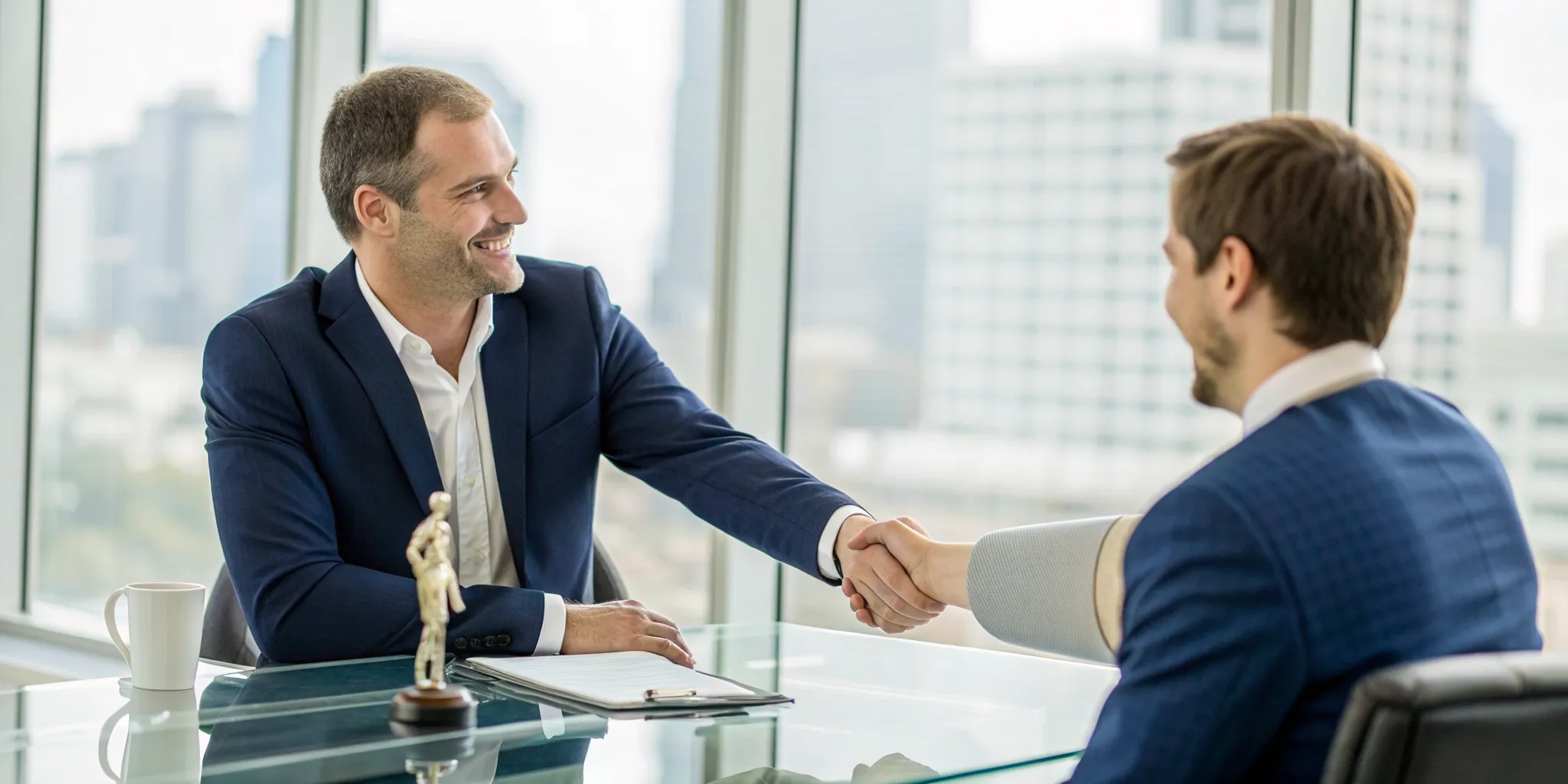 Man shaking hands with a personal injury lawyer he found and trusts.