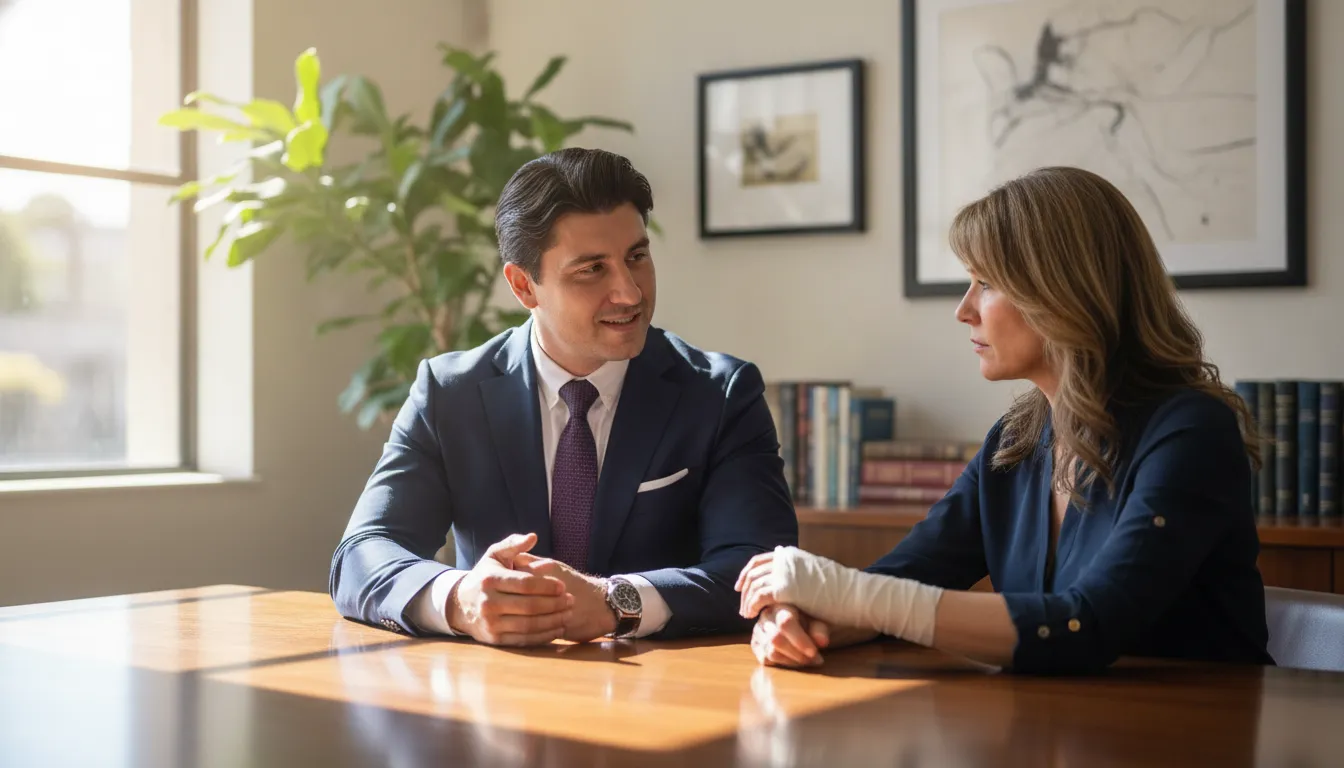 California personal injury attorney speaking with a client in a law office