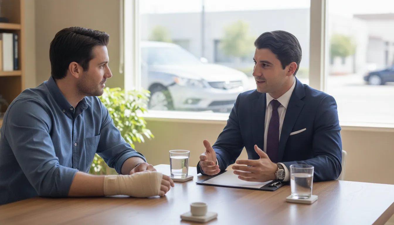 Attorney discussing a Van Nuys car accident claim with an injured driver