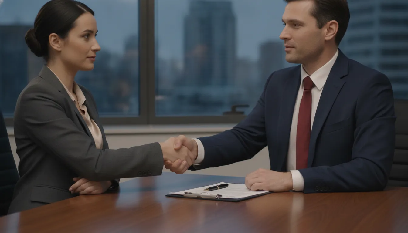 Client shakes hands with a personal injury lawyer for a car accident claim.